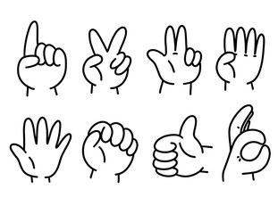 여러 손동작 라인드로잉 아이콘 세트(hand line drawing icon)