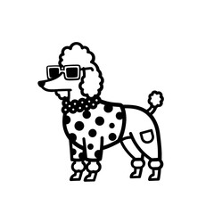 Stylish Poodle Cartoon Illustration in Black and White