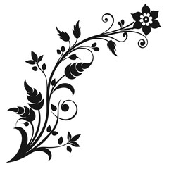 A black floral design element on a white background corner