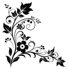 Black floral corner design with leaves and flower details