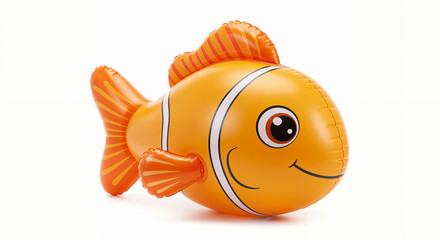 3d inflatable orange fish toy on white background, generative ai. clown fish toy