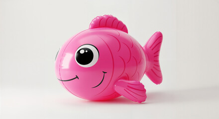 3d pink plastic fish toy on white background, generative ai.