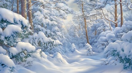 Snowy Winter Forest Path Magical Scene
