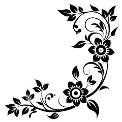 Black floral corner design with leaves and flower accents