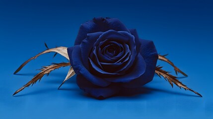 Deep Blue Rose Flower on Blue Background Closeup