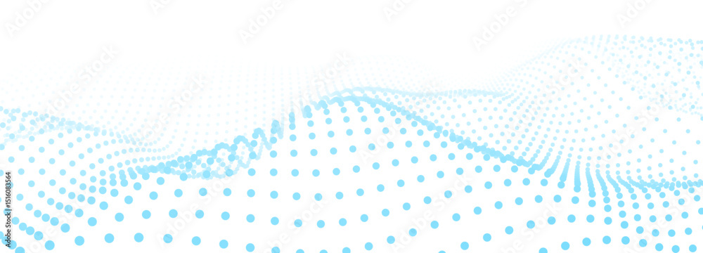 Poster Abstract background of points. Blue wave. Cyber particles. Big data stream. Vector illustration