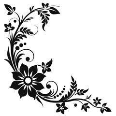 Black floral corner design with leaves and flower accents