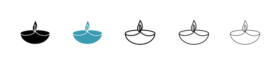 Festival Candles and Diya Vector Icon Set. Hindu and Celebration Light Vector Symbol for UI Design.