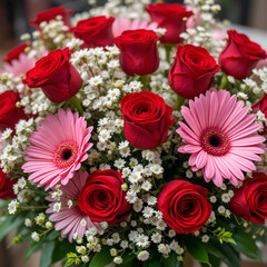 Vibrant Red and Pink Floral Bouquet Arrangement