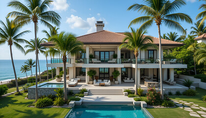 Luxury Beachfront Villa with Pool and Palms