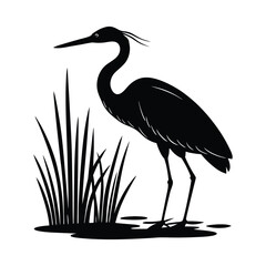 Heron Fishing Marsh Vector Silhouette