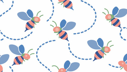 bee, cartoon, flying, wings, repetitive pattern, whimsical, digital art, vector illustration
