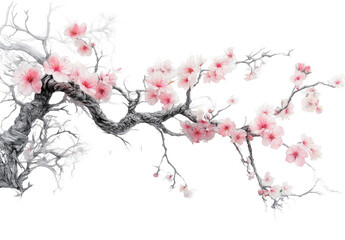 Delicate cherry blossom branches, frosted