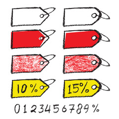 Template Set of Crayon Tag Price, number and percentage on white background