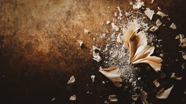 Broken garlic clove explosion on dark surface for food visuals flavor spice photography rustic culinary theme