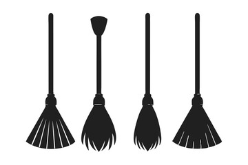 Naklejka premium set of Broom vector silhouette illustration isolated on white background