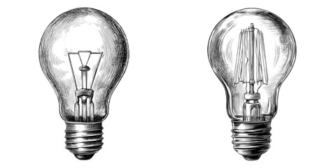 A vintage lightbulb is depicted in a hand-drawn black and white sketch