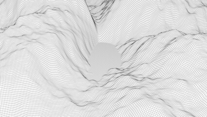 Vector landscape of mountains. Technology futuristic illustration. Vector background of wireframe 3d landscape.