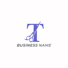 design logo creative letter T and scissors