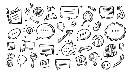 Modern set of hand-drawn doodle arrows, schemes, diagrams, infographics, and presentation elements, all in black, set against a clean white background