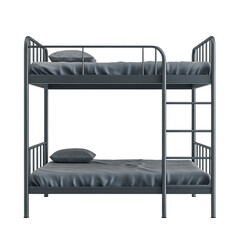 Metal bunk bed frame with ladder. Isolated white background. Png format
