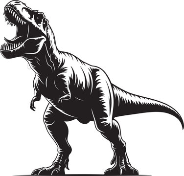 Powerful black and white tyrannosaurus rex dinosaur roaring with open mouth illustration