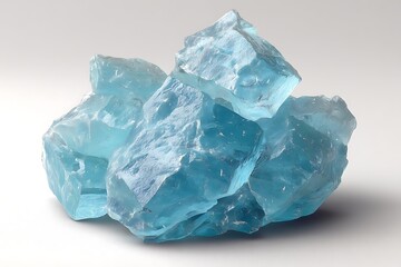 Obraz premium a cluster of raw aquamarine crystals swirling upward in gentle chaotic movement, glowing edges isolated on pure