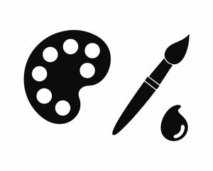 Brush and Palette icon vector silhouette illustration isolated on white background