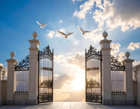 Open gates to a bright sky