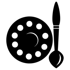 Brush and Palette vector silhouette illustration isolated on white background