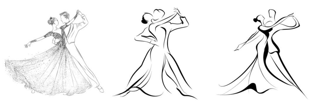 The image of a couple dancing ballroom in elegant line art is ideal for use in dance event posters, wedding invitations, designs for celebrations, and logo creation