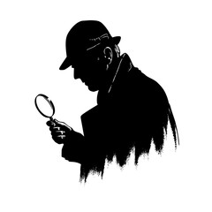 A transparent background sets the stage for a detective's silhouette, complete with a magnifying glass in hand, suitable for application in stickers, logos, tattoos, and icons