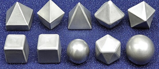 Various Geometric Shapes in Light Gray Metal
