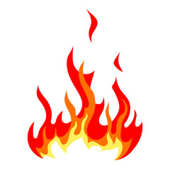 Illustration of stylized fire or flame. Burning red fire or bonfire.