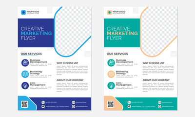 Modern Corporate Business Flyer Vector Template Creative Marketing Design in Blue and Teal Variants