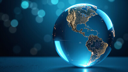 A high-resolution glass globe featuring the USA and Canada, ideal for financial reports, trade presentations, and marketing materials.