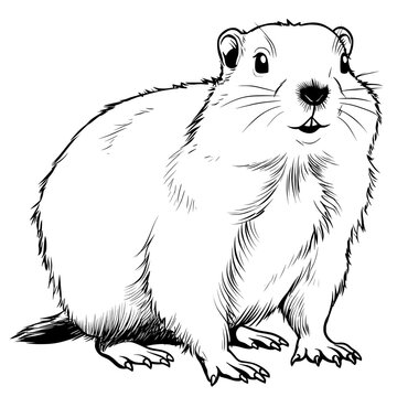 recommend clip art: A black and white illustration featuring a groundhog with a groundhog