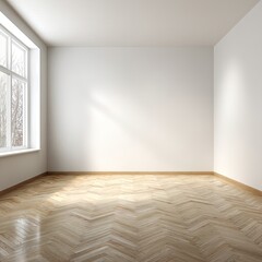Obraz premium Empty room with parquet flooring and large window