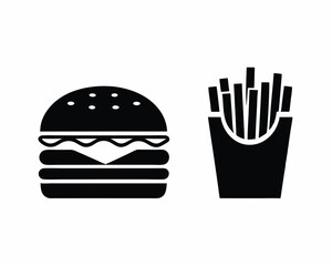 Burger Fries icon vector silhouette illustration isolated on white background
