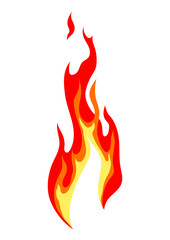 Illustration of stylized fire or flame. Burning red fire or bonfire.