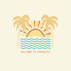 A serene illustration of coconut palms tree silhouetted against a warm sunset sky, with the sun’s rays casting a golden glow ,perfect for summer themed, relaxing projects, tshirt design,stickers desig