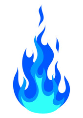 Illustration of stylized fire or flame. Burning blue magic fire or bonfire.