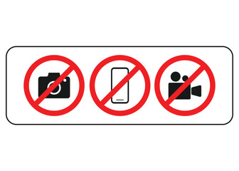 Prohibition sign no camera, no mobile phone and no video recording signboard illustration on white background stock illustration