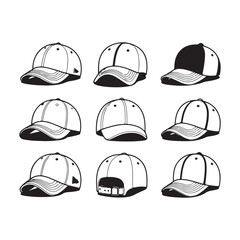 a collection of different baseball cap designs, perfect for apparel designers, branding projects, or promotional materials.