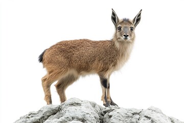Obraz premium Isolated Goral Standing a Rocky Outcrop on White Background