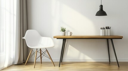 Modern, minimalist workspace with natural light.