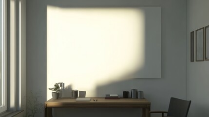 Empty minimalist home office space with natural light.