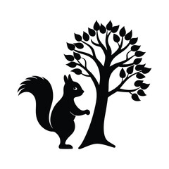 Squirrel Tree Vector Silhouette