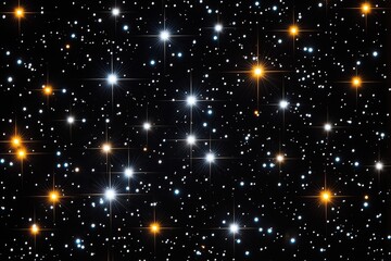 Starry expanse of space, with various star sizes and colors against a deep black backdrop.  Many bright stars are scattered across the night sky