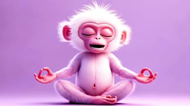 Serene Cartoon Monkey in Peaceful Yoga Pose Animated Meditation Clip